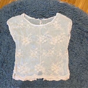 Angela Moda Blush Pink Floral Lace Embroidered Sheer Silk Top Size S